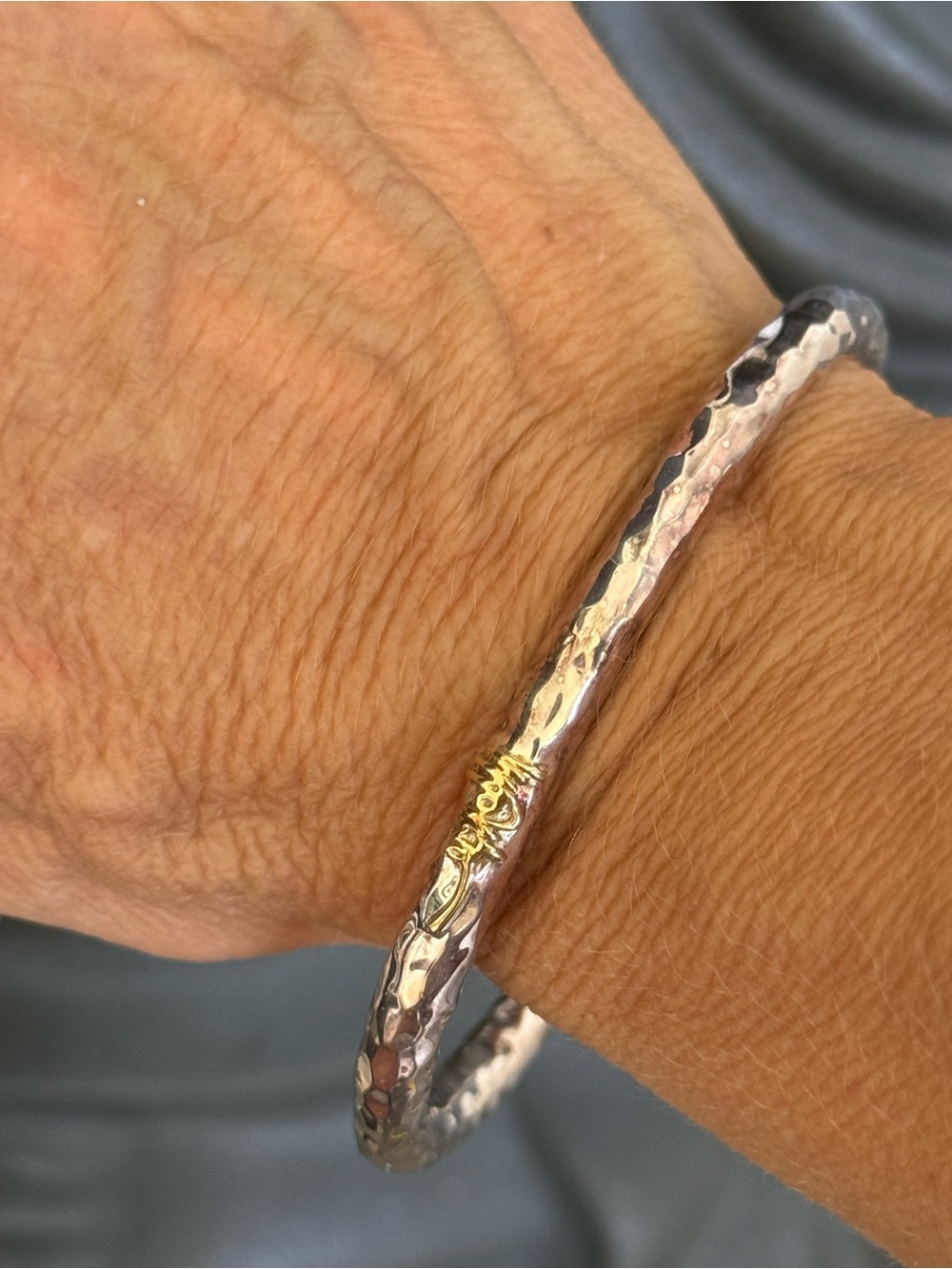 Ippolita Hammered silver bangle bracelet with gold Ippolita signature
